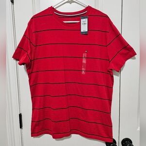 Tommy Hilfiger Men's Everyday Stripe T-Shirt Red w/Navy Stripes Large New w/Tag